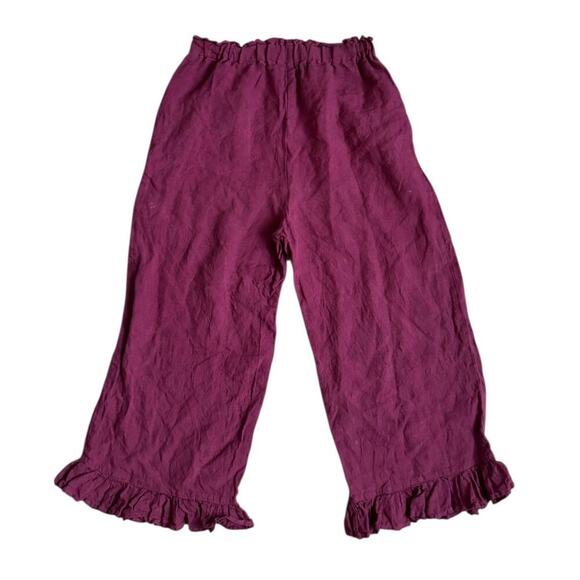 Len Ok Linen Culottes Lagenlook Ruffle Waist Wide Leg Trousers Pants Size L - Picture 3 of 5